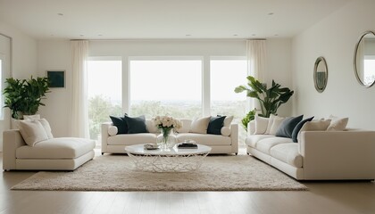 Wall Mural - contemporary living room with open concept view through to dining room kitchen and a marble