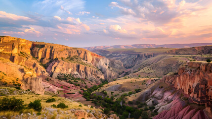 Poster - canyon view in summer Colorful canyon landscape at sunset nature scenery in the canyon amazing nature background summer landscape in nature Tasyaran canyon travel in the great valley T : Generative AI