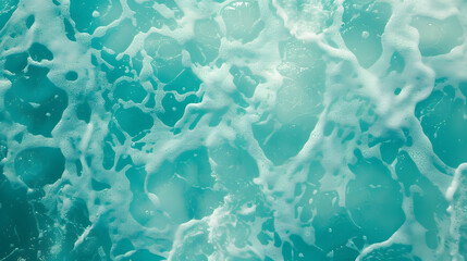 Poster - From above aerial view of turquoise ocean water with splashes and foam for abstract natural background and texture : Generative AI
