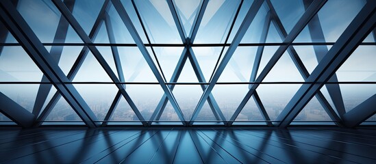 Wall Mural - A modern abstract architectural design showing triangular surfaces, windows, and steel panels against a ceiling inside an industrial or office building.