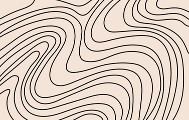 Poster - Abstract horizontal background with black linear waves. Trendy vector illustration in style retro 60s, 70s. Black and beige colors