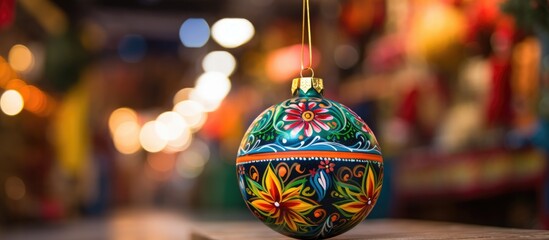 christmas ornament with a mexican theme displayed in a market setting, showing a colorful and festiv