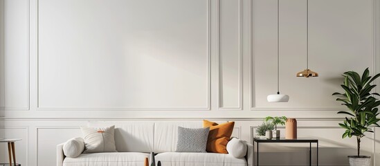 Poster - Modern living room interior with white wall. with copy space image. Place for adding text or design