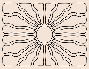 Poster - Horizontal retro groovy background with linear  sunburst in style 60s, 70s. Trendy minimal graphic print. Vector illustration. Black and beige colors
