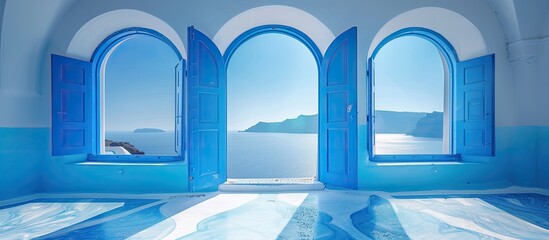 Poster - Greek style windows   with curve road view. with copy space image. Place for adding text or design