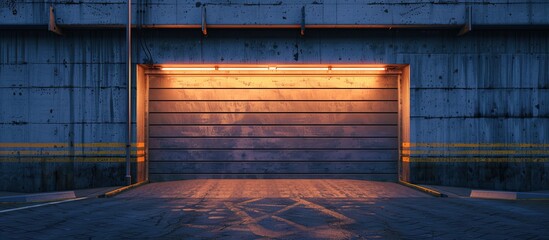 Poster - Garage at the building that opens the door. with copy space image. Place for adding text or design