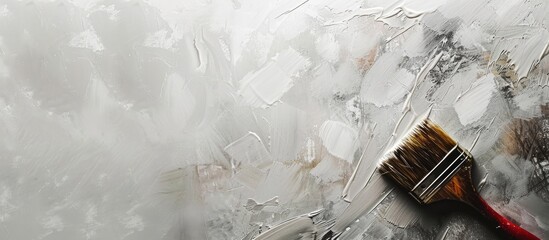 Poster - Painting the walls with whitewash and paintbrush. with copy space image. Place for adding text or design