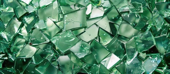 Poster - Top view background many recycle pieces of broken glass in green. with copy space image. Place for adding text or design