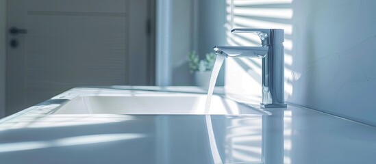 Poster - Faucet with electric heater. White modern faucet with sink. with copy space image. Place for adding text or design
