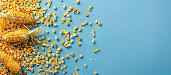 Poster - dry corn on a pastel background Corn  pastel   Food. with copy space image. Place for adding text or design