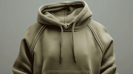 Wall Mural - mock up sage green fleece hoodie, isolated on gray background, Ai generated Images