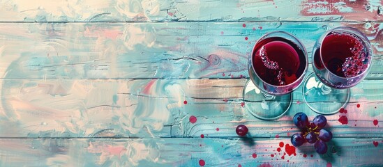 Leinwandbilder - Pouring red wine into glasses on old wood pastel background. with copy space image. Place for adding text or design
