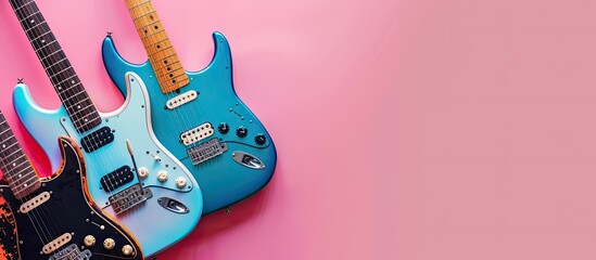 Rock Metal Festival  Electric guitars isolated on pastel background. with copy space image. Place for adding text or design