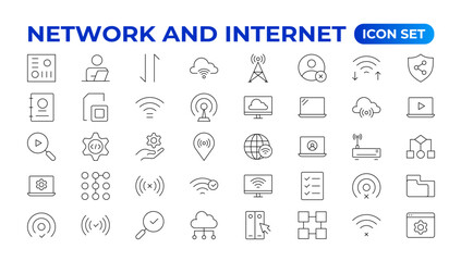 Poster - set of network and internet outline icons. linear icon collection for online, computer, network, web