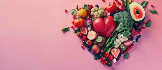 Poster - heart shape by various vegetables and fruits. with copy space image. Place for adding text or design