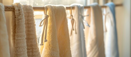Poster - towels on the drying rack. Towel drying Background. with copy space image. Place for adding text or design