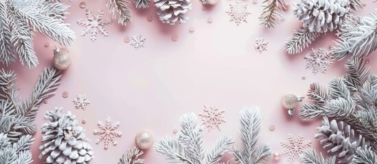 Aufkleber - Christmas frame in cold tones for greeting card pastel background. with copy space image. Place for adding text or design