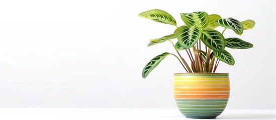 Fototapete - Gorgeous houseplant Maranta in a colorful pot isolated on white background. with copy space image. Place for adding text or design