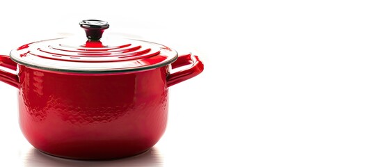 Fototapete - Red cooking pot isolated on white background. Copy space image. Place for adding text or design