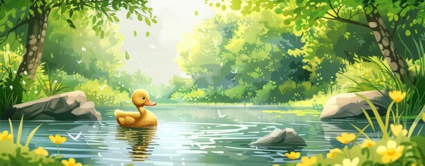 Wall Mural - Cartoon drawing of a teal swimming