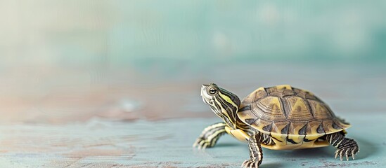 Wall Mural - isolated turtle pastel background Turtle  Young  Pet. with copy space image. Place for adding text or design