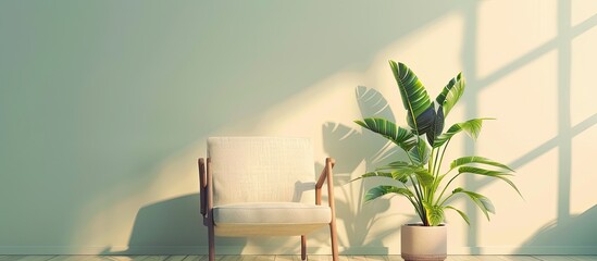 Sticker - Armchair and potted plant in a room with mint lampshade. Copy space image. Place for adding text or design