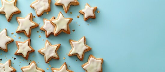 Poster - star cookies Isolated on pastel background  Christmas. with copy space image. Place for adding text or design