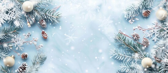 Aufkleber - Christmas frame in cold tones for greeting card pastel background. with copy space image. Place for adding text or design