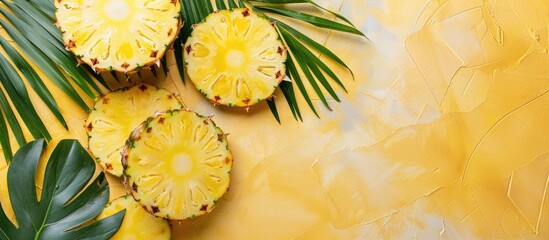 Aufkleber - Pineapple on pastel background Pineapple  Slice  Cut. with copy space image. Place for adding text or design