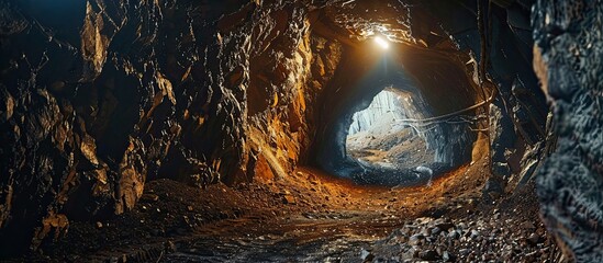 Poster - underground mining digger industry gold tunnel mineral. with copy space image. Place for adding text or design