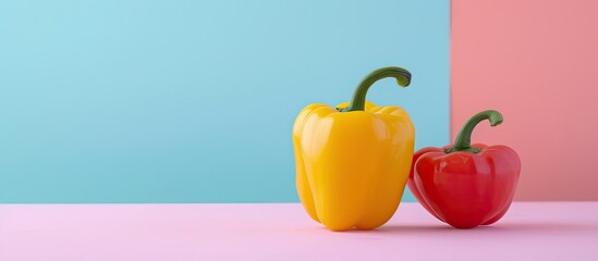 Aufkleber - sweet yellow pepper Isolated on pastel background.  Food. with copy space image. Place for adding text or design