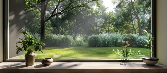 window with garden views. with copy space image. Place for adding text or design