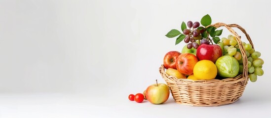 Poster - A fruits and vegetables basket in the white background. Copy space image. Place for adding text or design