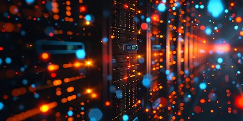 wallpaper of a data center room, hall of data server, technology, digital, light, business, data, design, computer, illustration, internet, futuristic, 2:1