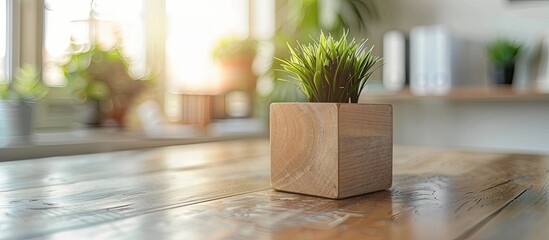 Poster - Home Business written on a wooden cube in a office desk. Copy space image. Place for adding text or design