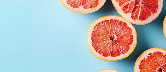 Aufkleber - Slices of juicy grapefruit on pastel background  Food. with copy space image. Place for adding text or design