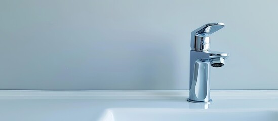Aufkleber - Modern faucet close up on white background. with copy space image. Place for adding text or design