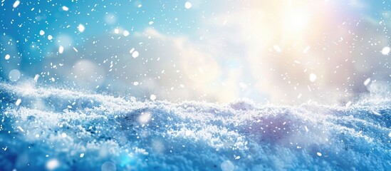 Fototapete - amazing winter landscape - snowfall, sunlight and blue sky. with copy space image. Place for adding text or design