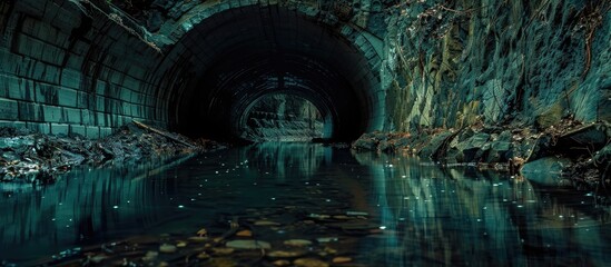 Poster - Dark flooded abandoned mine tunnel. with copy space image. Place for adding text or design