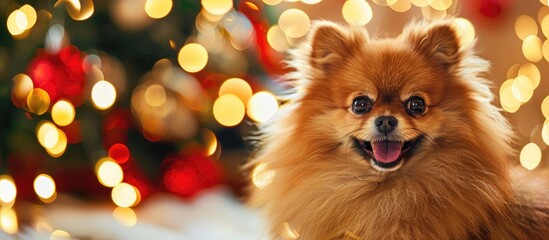Aufkleber - Pomeranian Christmas Sparkle. with copy space image. Place for adding text or design