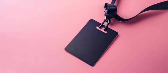 Aufkleber - Black badge id card with black neck lanyard Isolated on pastel background. with copy space image. Place for adding text or design