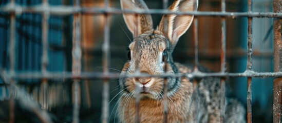 Aufkleber - Sick rabbit in a cage. Copy space image. Place for adding text or design