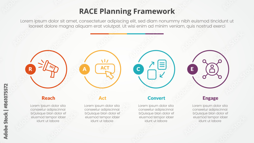 RACE framework infographic concept for slide presentation with big ...