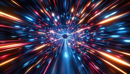 Poster - Futuristic Abstract high speed light trails on dark background