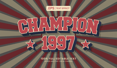 Wall Mural - design editable text effect, champion 3d concept vector illustration