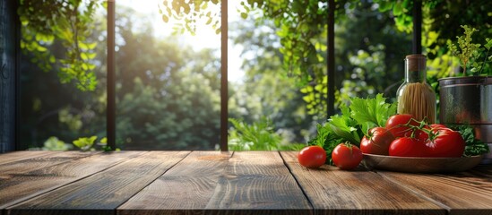 Leinwandbilder - summer red vegetables and kitchen space and kitchen deck . with copy space image. Place for adding text or design