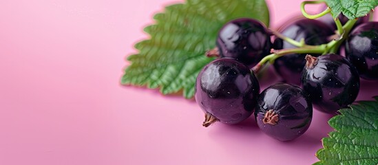 Aufkleber - black currant Isolated on pastel background closeup. with copy space image. Place for adding text or design