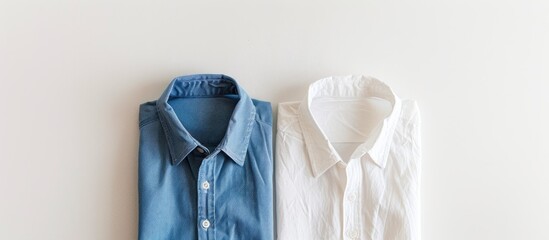 Aufkleber - Stylish shirt before and after dry-cleaning on white background. Copy space image. Place for adding text or design
