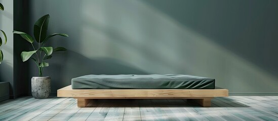 Sticker - Green comfortable mattress on a wooden frame. with copy space image. Place for adding text or design