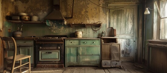Poster - old kitchen at a farm. with copy space image. Place for adding text or design